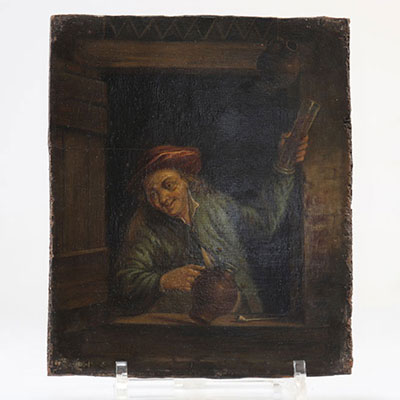 Oil on oak panel in the style of Adriaen Brouwer. Late 18th-early 19th century