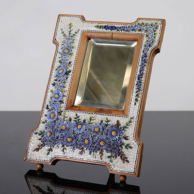 Italie, miroir en micro mosaïque, décor fleurs