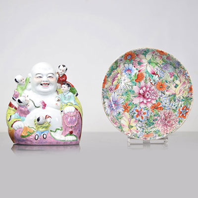 Buddha and millefleur famille rose plate