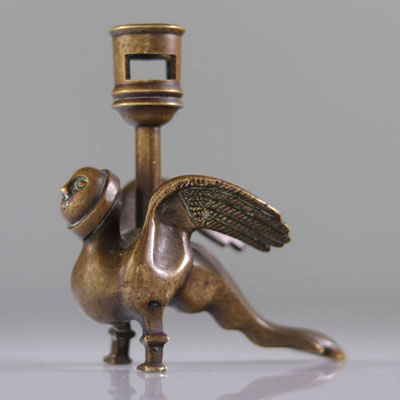 Exceptional 12th century bronze candlestick in the shape of a harpy