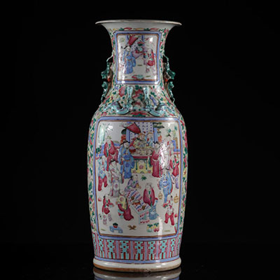 China large famille rose vase with 19th century character decor