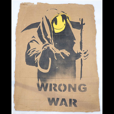 BANKSY (d'après) Faucheuse Wrong War 2003 aérosol noir et jaune pochoir sur carton PROVENANCE Le pochoir a été créé par Banksy pour la partie londonienne