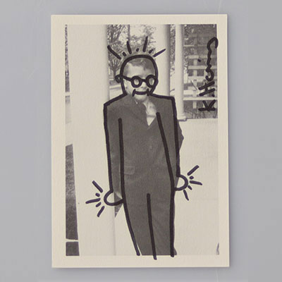 Keith HARING (USA, 1958-1990) Dessin sur un carton d'invitation pour une exposition au Tony Shafrazi
