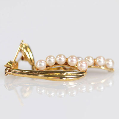 Large Pair of 18 K Gold earrings and pearls
