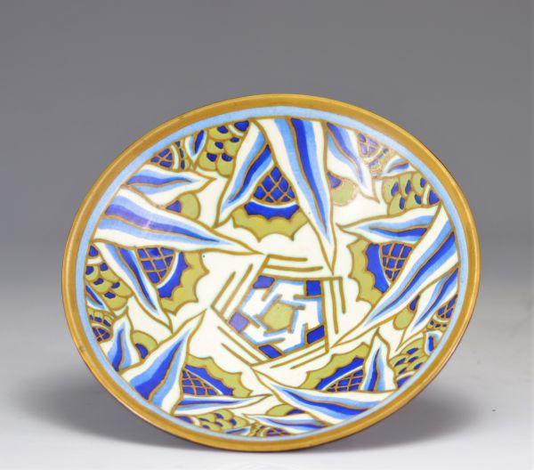 Charles CATTEAU (1880-1966) plat Art Déco à motifs géométriques