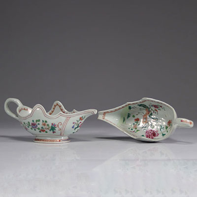 Pair of 18th century famille rose porcelain sauceboats