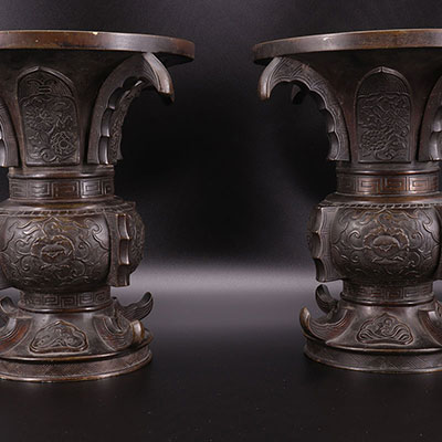 JAPAN - pair of bronze vases