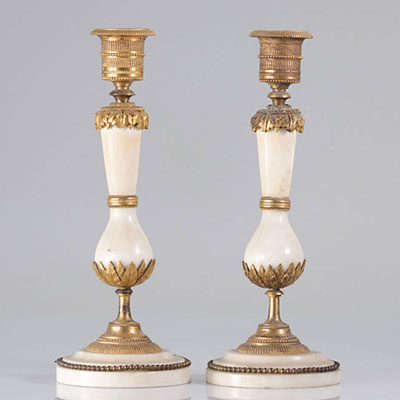 Pair of Louis XVI marble and bronze candlesticks