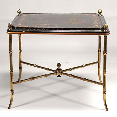 Maison BAGUÈS - Coffee table, lacquer top decorated with a Chinese landscape.