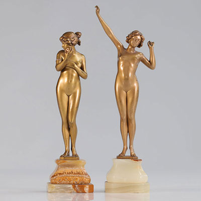 Hans Keck (1875-1941) paire de statues en bronze doré 