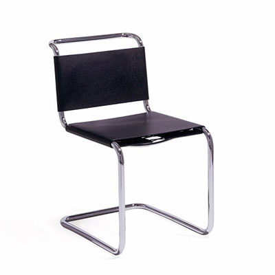 Meuble Design - Knoll modèle Spoleto 8 chaises -dossier lacé - Acier chromé et cuir noir