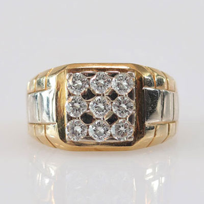 Signet ring in yellow and white gold paved with diamonds