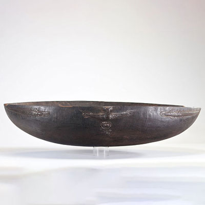 Large carved wooden food bowl from Oceania