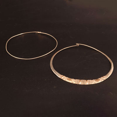 2 silver chokers including one inlaid with gold