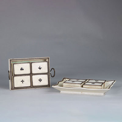 boîte à cartes à jouer en bois imitant l'ivoire vers 1900