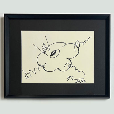 Jeff Koons. Flowers. Drawing in black marker on white paper. Signed and dated 1/12/12 lower right.