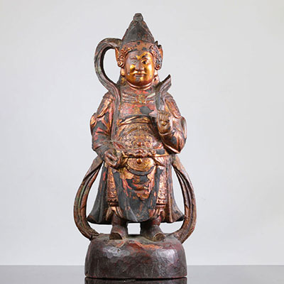 Chine, Statue de gardien en bois,19ème