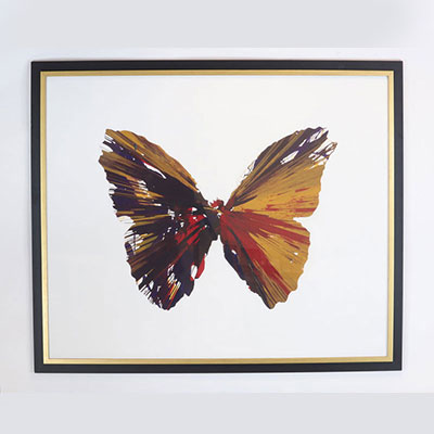 Damien Hirst - Papillon, spin painting, 2009, Acrylic on cut paper, Carries the artist’s stamp on the back. Bears the artist’s signature stamp on the back.