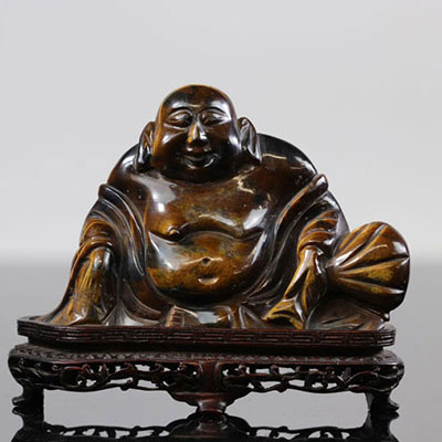 Chine, Statuette en pierre œil de tigre, Buddha, 19ème