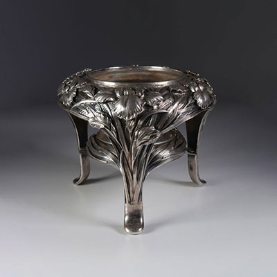 Art Nouveau silver teapot stove, French import mark. Around 1900.
