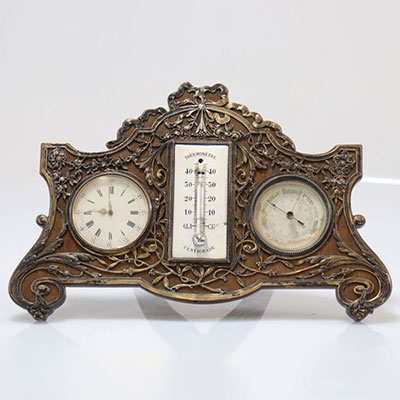 Réveil thermomètre Louis XV en argent
