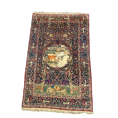 Carpet KIRMAN-RAVER (Persia) decorated with cows, flowers and birds