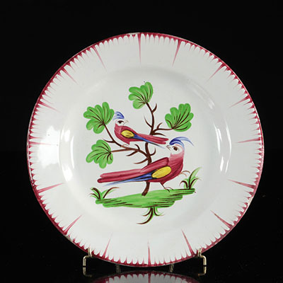 Les Islettes France Plate with a pair of parakeets. 19th