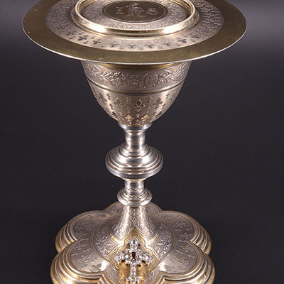 France - silver and vermeil chalice - diamonds and rubis