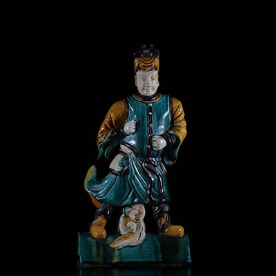 Chine personnage en grès vernissé période Qing recollé à la base