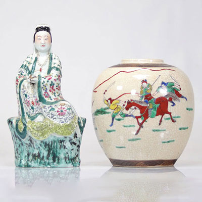 Chinese porcelain vase and statue