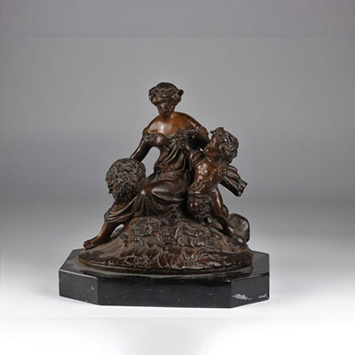 Julien CAUSSÉ bronze young woman and child at the 19th harvest