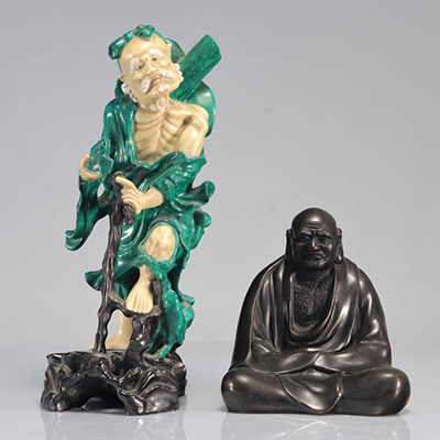 Sculptures (2) in bronze and porcelain
