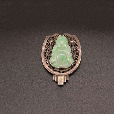 Chine - Pendentif en argent et bouddha en jade époque Art déco 1920-1930