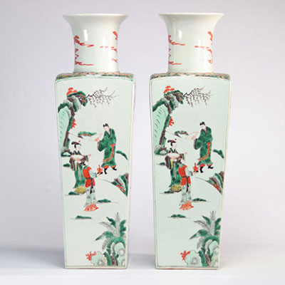 Pair of porcelain vases Famille verte decorated with figures