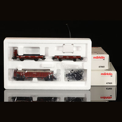 Train - Modèle réduit - Marklin HO lot de 2 x 47901 - Lot de 2 boîtes de wagons de marchandises pour la construction ferroviaire -