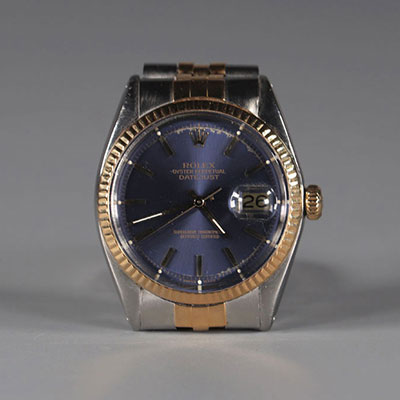 ROLEX - Men's Oyster Perpetual Datejust two-tone bracelet. automatic. Blue background. 36 mm