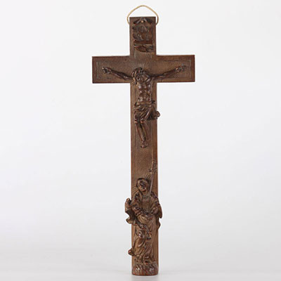 Croix reliquaire en bois sculpté art baroque du Sud de l'Allemagne. 18ème