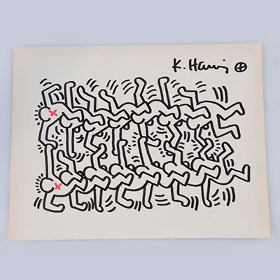 Keith Haring. « L’escalade ». Circa 1986. Dessin au feutre noir et rouge sur papier. Signé « K.Haring ». Certificat joint.
