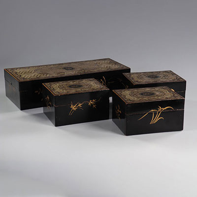 Painted wooden boxes (set of 4) Napoleon III period. 19th century China.