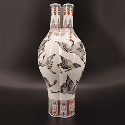 China - triple necks republic vases decorated with cranes 20th