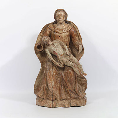 Ancienne Pietà sculptée et polychromée 19ème ou antérieur