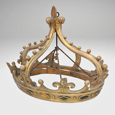 Imposing (1m20) carved wooden crown 18th century decorative element