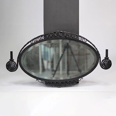 Miroir art-deco en fer forgé et glace bisautée, dans le gout de Paul Kiss, vers 1925