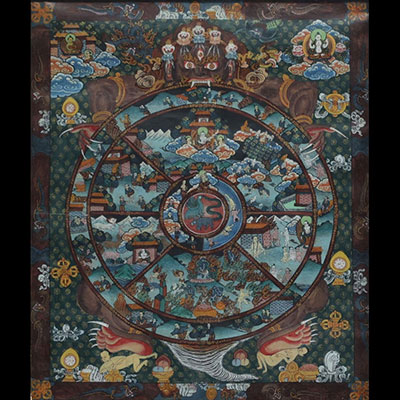 Tibet - Tanka peinte sur toile, fin XIXème.