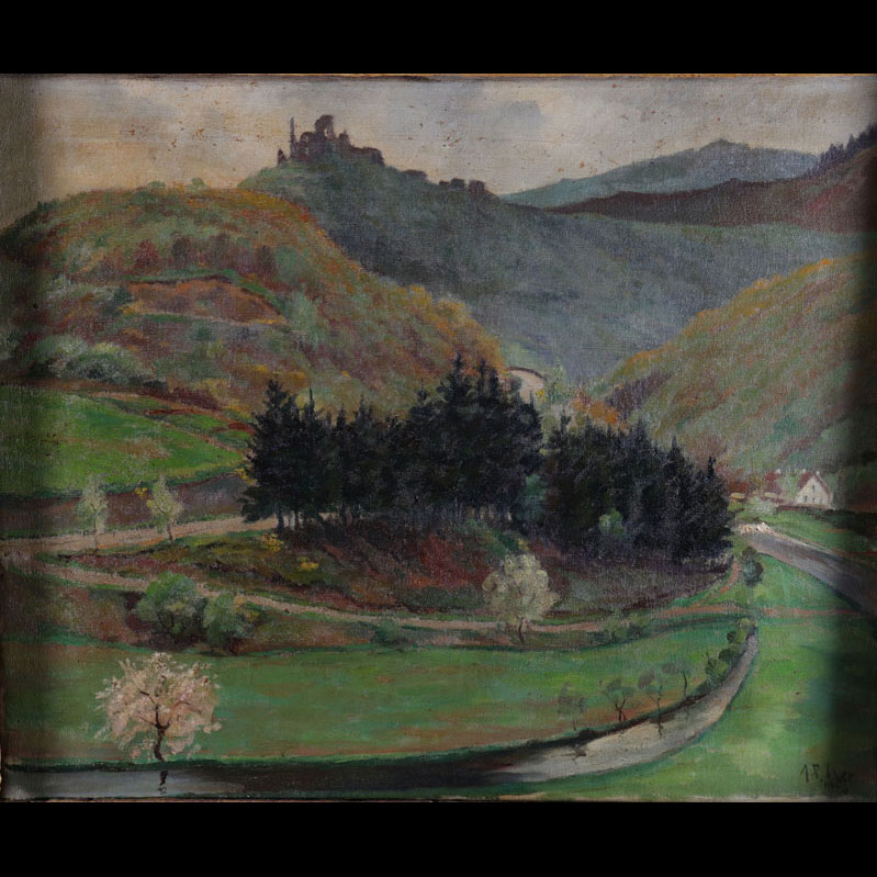 Luxembourg Jean-Pierre KER vue de Vianden huile sur toile signée et datée 20ème 