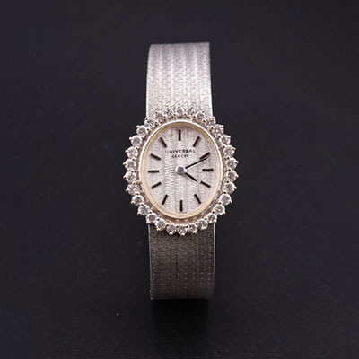 Universal Genève white gold and diamond bracelet watch