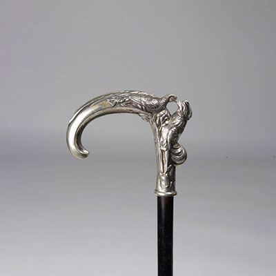 Silver pommel cane forming two birds 1900