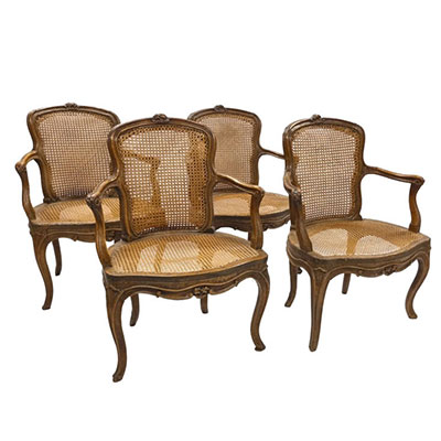 (4) Claude-Louis BURGAT (1717-1782) Suite of 4 carved and stamped wooden caned armchairs