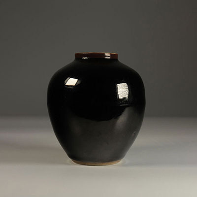 Vase en porcelaine à glaçure monochrome noire miroir .Chine XIXème.