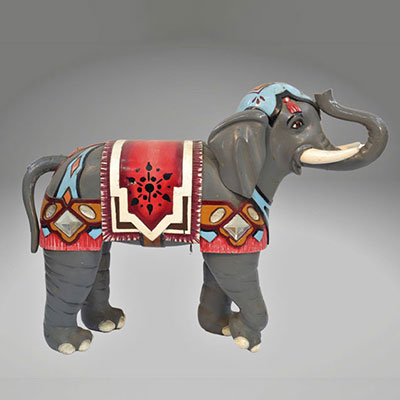 Fairground carousel element elephant in carved wood early 20th century